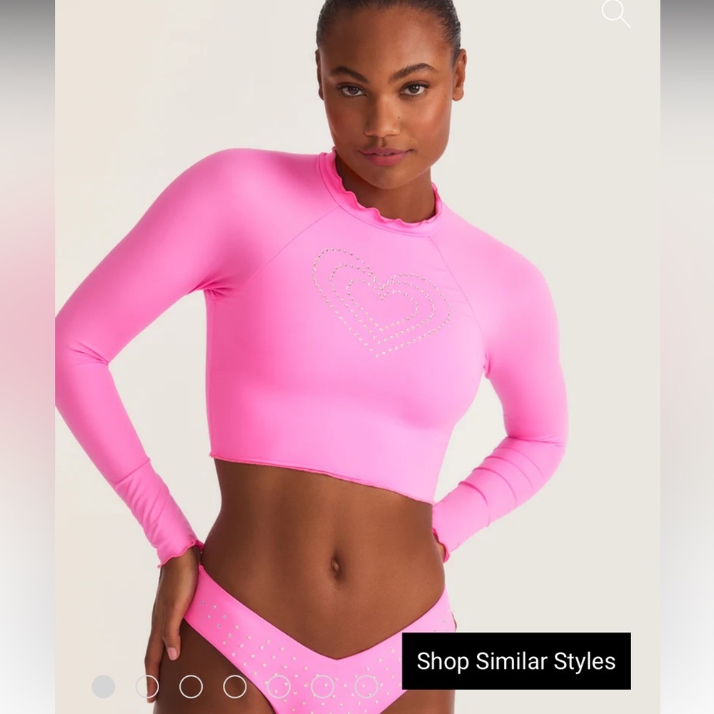 NWT LOVE SHACK FANCY X HURLEY heart LONG SLEEVE RASHGUARD top blouse pink candy